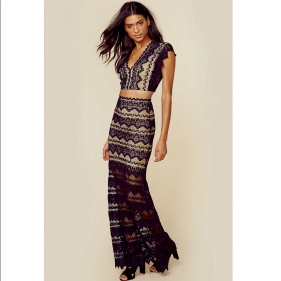 Nightcap Sierra Lace Maxi Skirt in Black